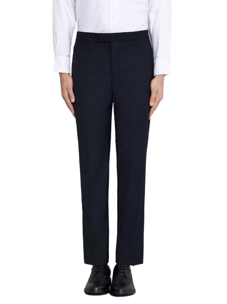 Thom Browne Style Men's Casual Trousers - 100% Wool with Adjustable Backstrap with Signature Four-Bar...