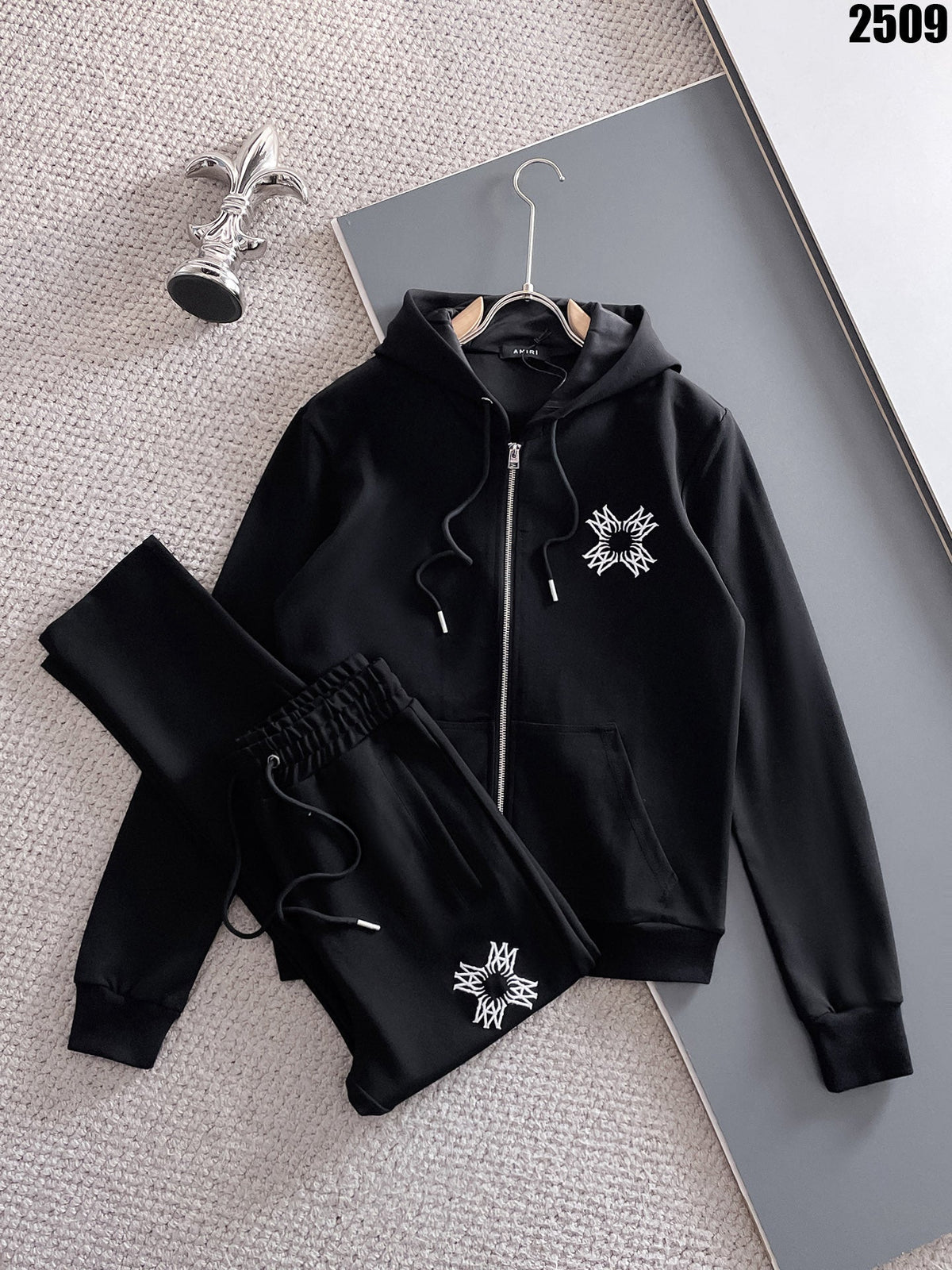AMIRI Symmetrical Tribal Graphic Zip‑Up Hoodie & Jogger Tracksuit Set