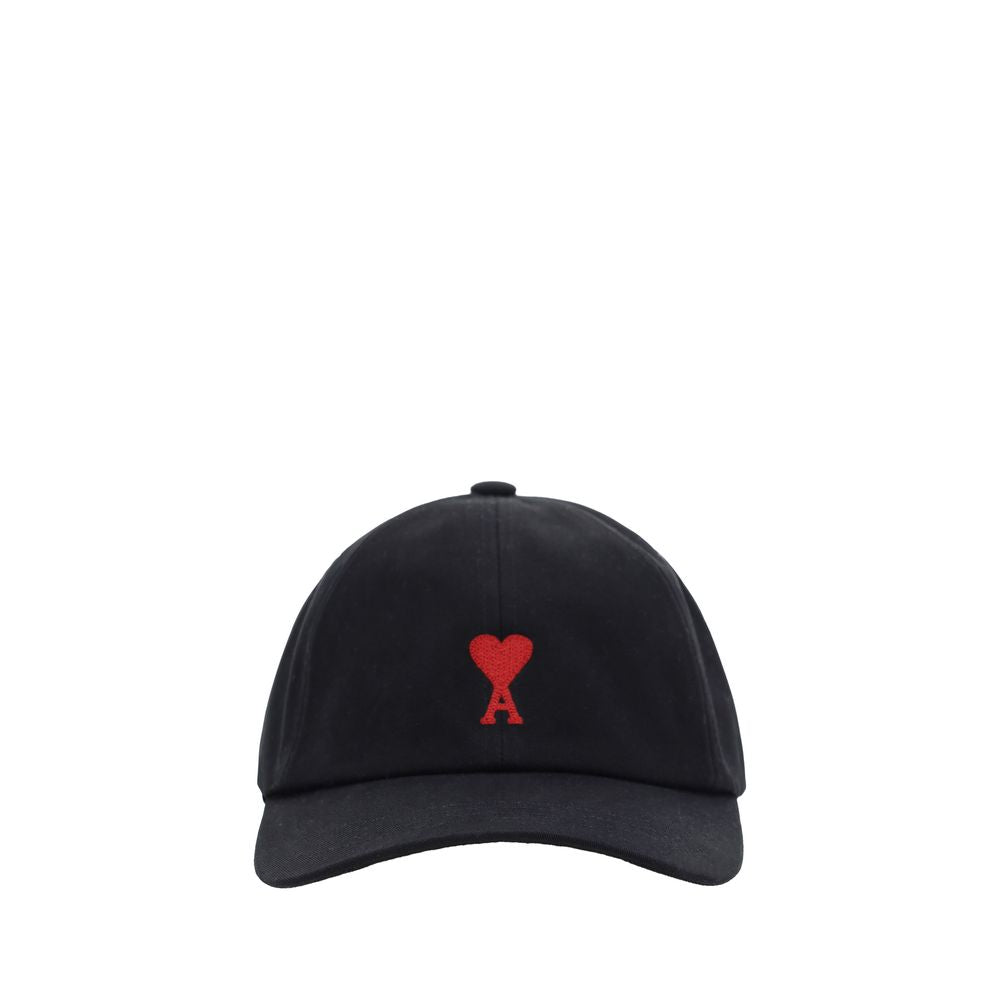 AMI Paris Black Cotton Baseball Cap