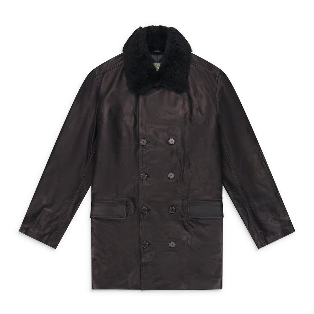 Black Oakland Wreath Winter Leather Coat