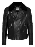 Philipp Plein leather biker jacket with shearling collar