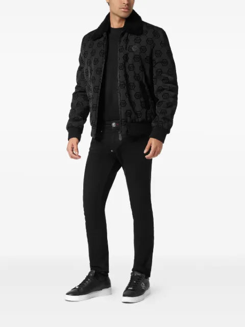 Philipp Plein monogram shearling-collar bomber jacket