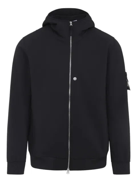 Stone Island compass-appliqué hooded zip-front jacket