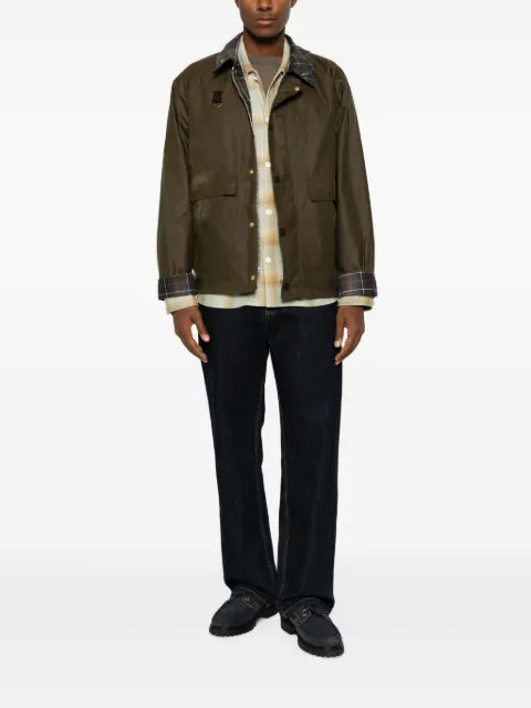 Barbour tartan-collar waxed jacket