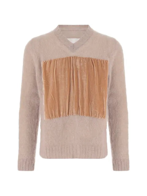 Maison Margiela velvet-panelled V-neck sweater
