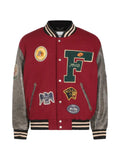 FOUND Crimson Letterman patch-detail leather-sleeve jacket