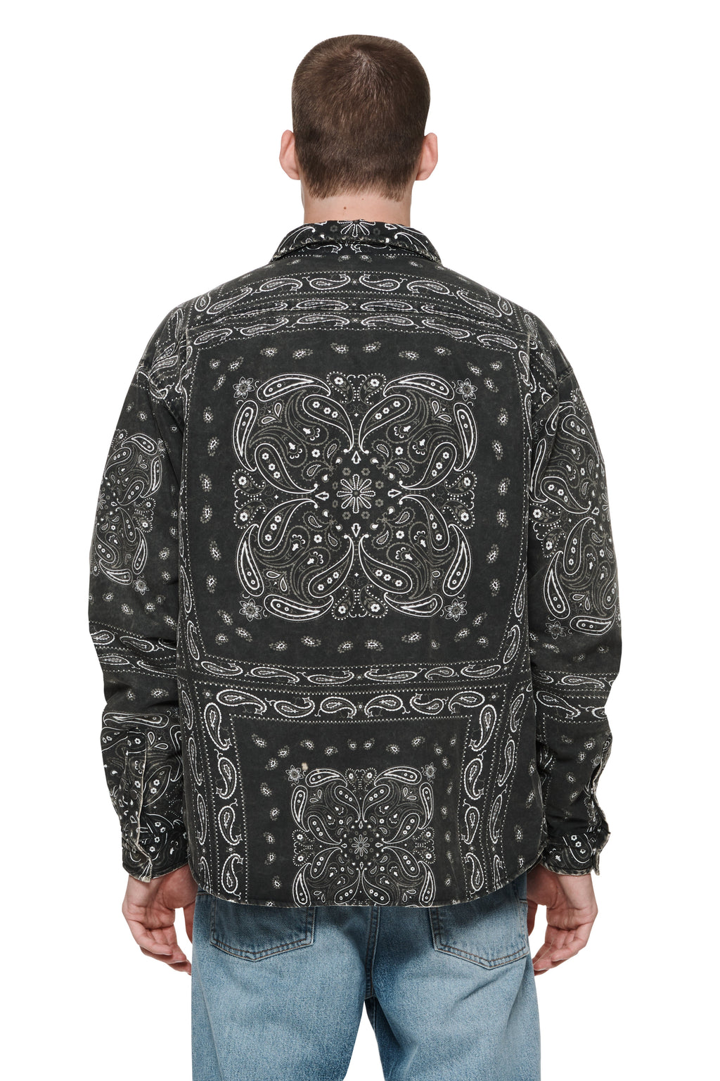 PADDED QUILT LINE BANDANA SHIRT - Black