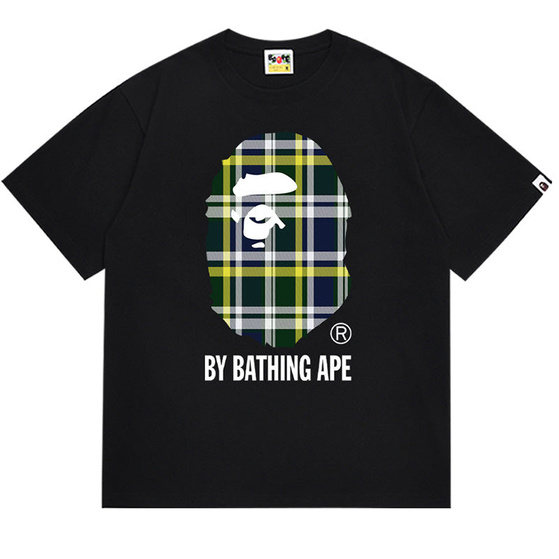 BAPE Green Check Ape Head Men's Graphic T-Shirt - Black