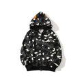Bathing Ape Hoodie Shark Head Embroidery Luminous Spot Camouflage Double Hood Brushed Hoody Men and Women