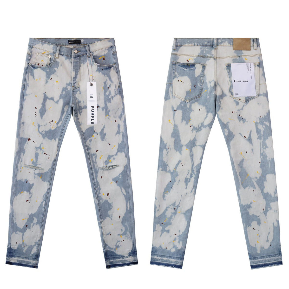 Purple Brand Splash Paint Ripped Skinny Denim Jeans Unisex
