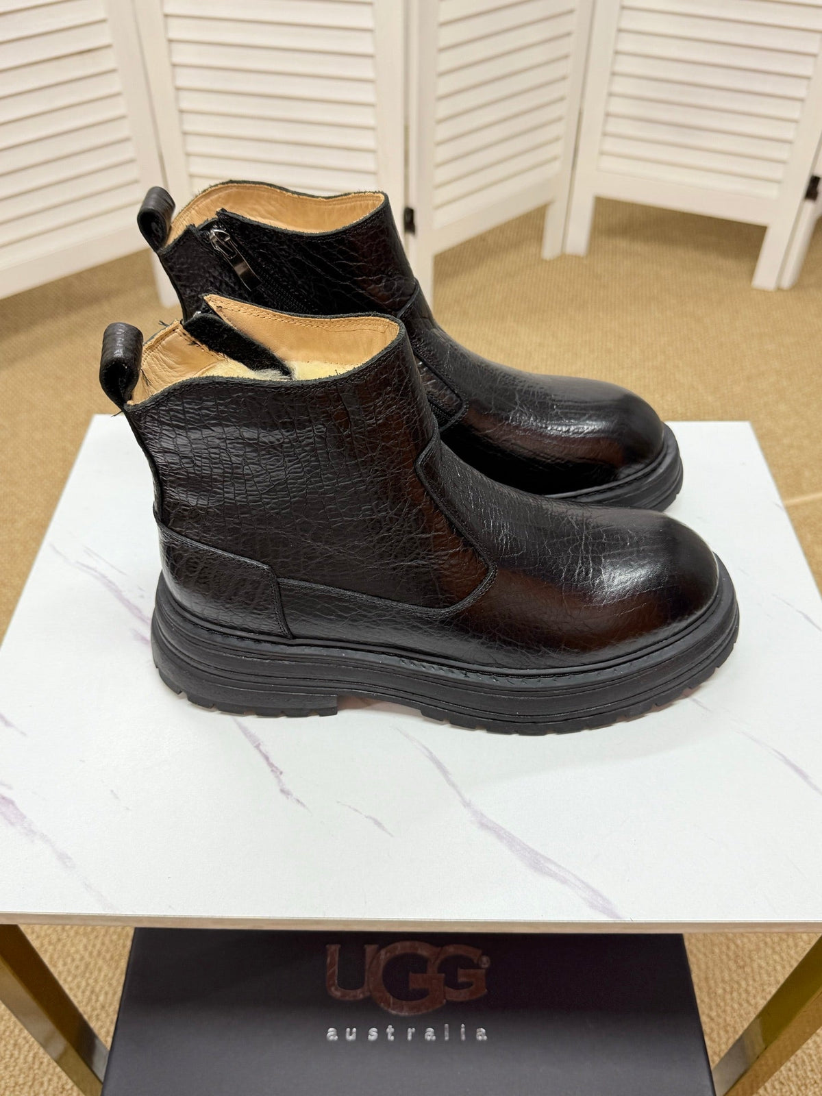 UGG Black Leather Chelsea Boots