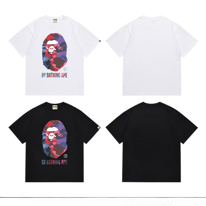 Bape Multi‑Camo Ape Head Graphic Oversized Tee Streetwear Unisex