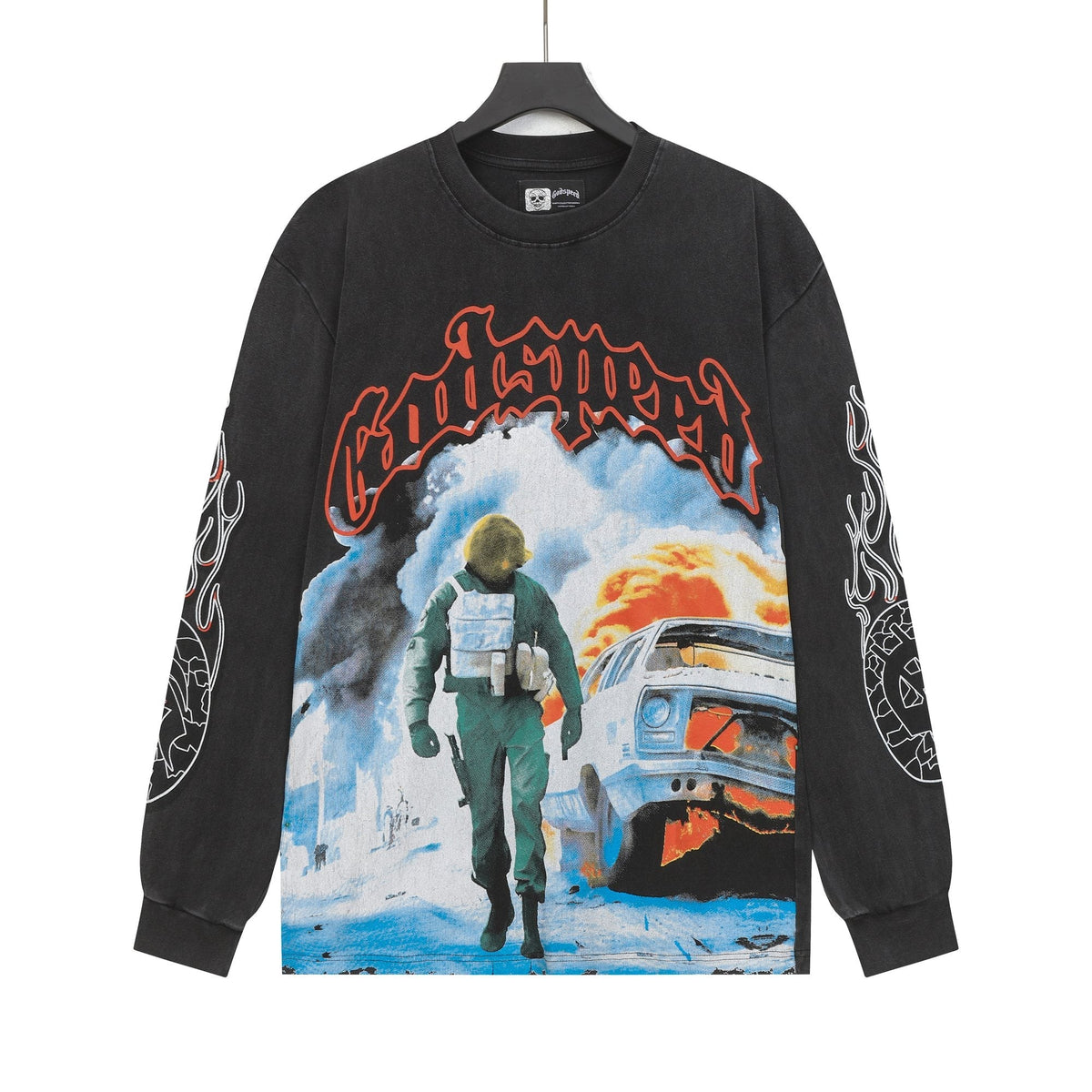 Godspeed Washed Black Rock Graphic Long-Sleeve T-Shirt