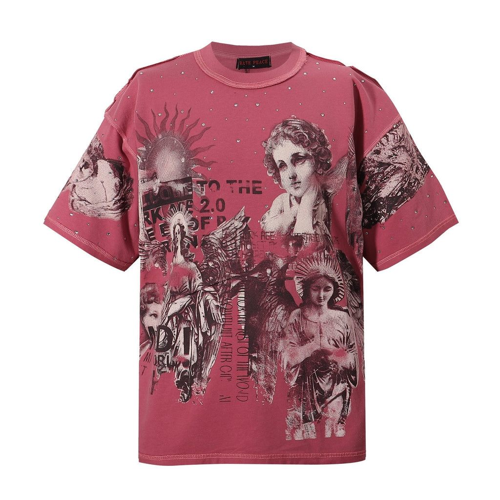 RARE PEACE Statues Rhinestone Graphic T-Shirt