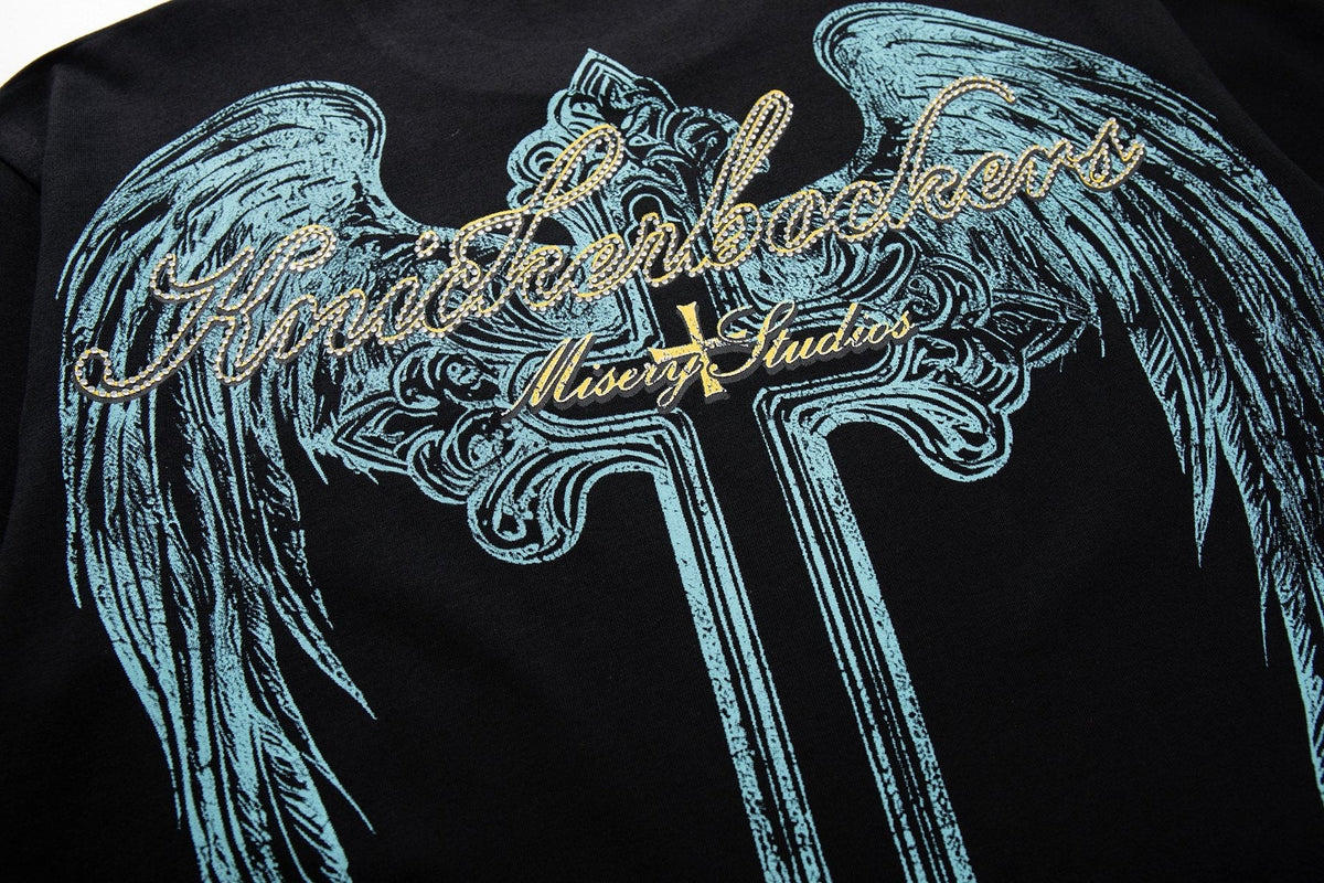 MAJESTIK Alien Skull Wing Graphic T-Shirt