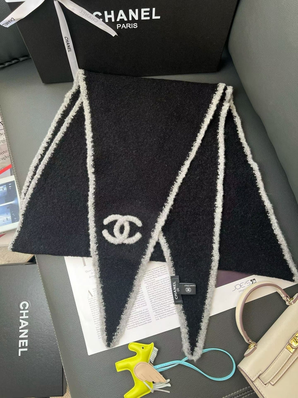 Chanel Style Fuzzy Triangle Logo Scarf