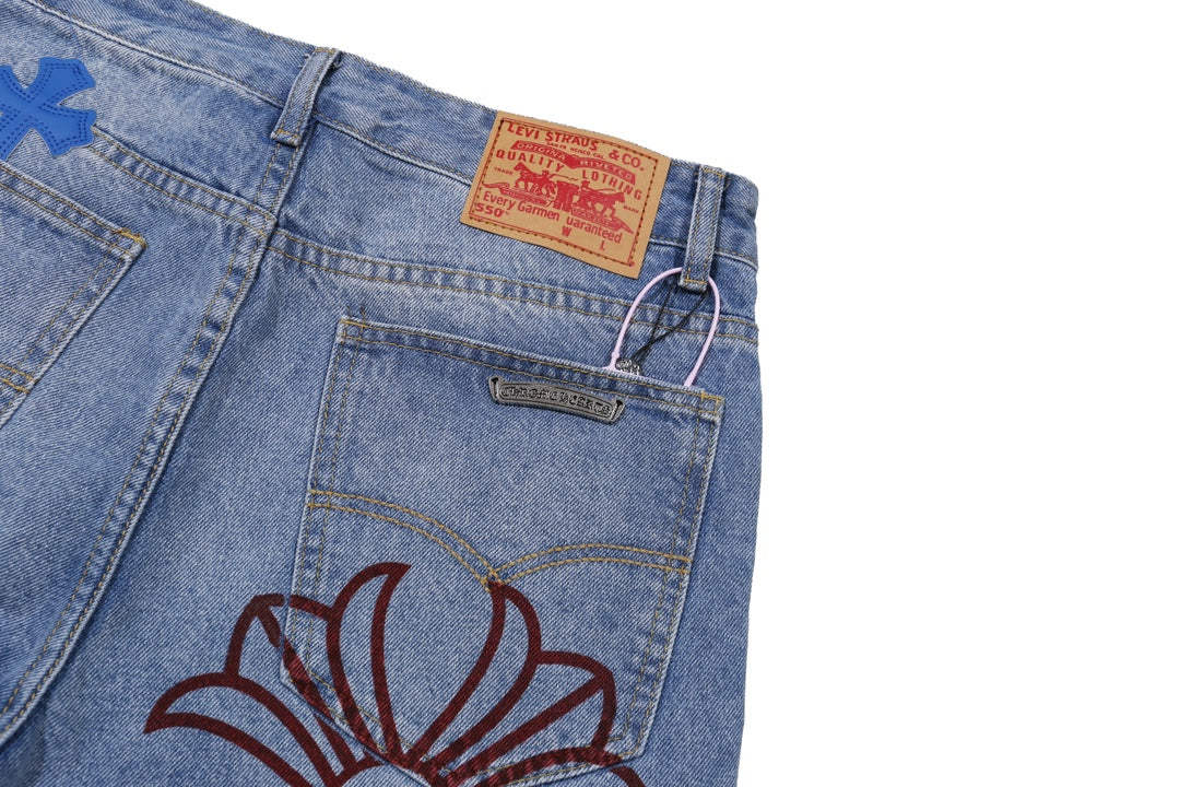 Chrome Hearts Extremely Rare Blue Cross Patch Spraypainted Jeans