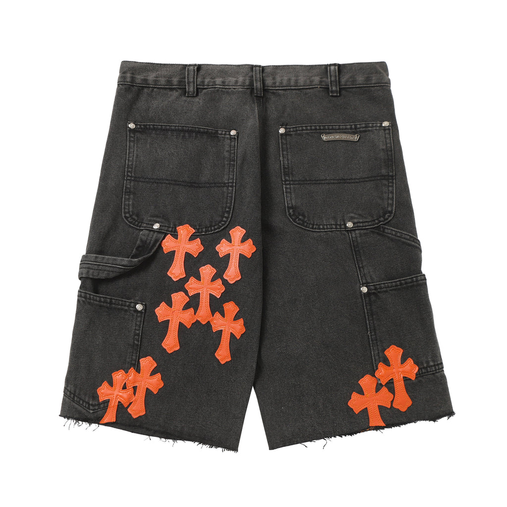 Chrome Hearts Vintage Cross Patchwork Washed Carpenter Denim Shorts 9903