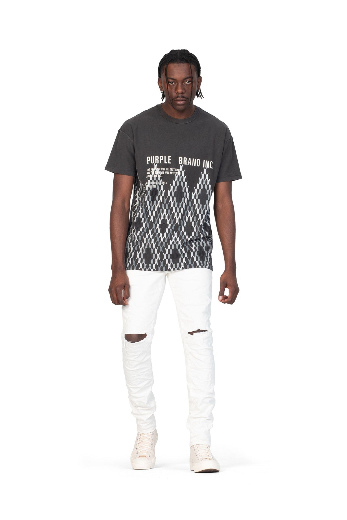 P001 LOW RISE SKINNY JEAN - Optic White Knee Slit