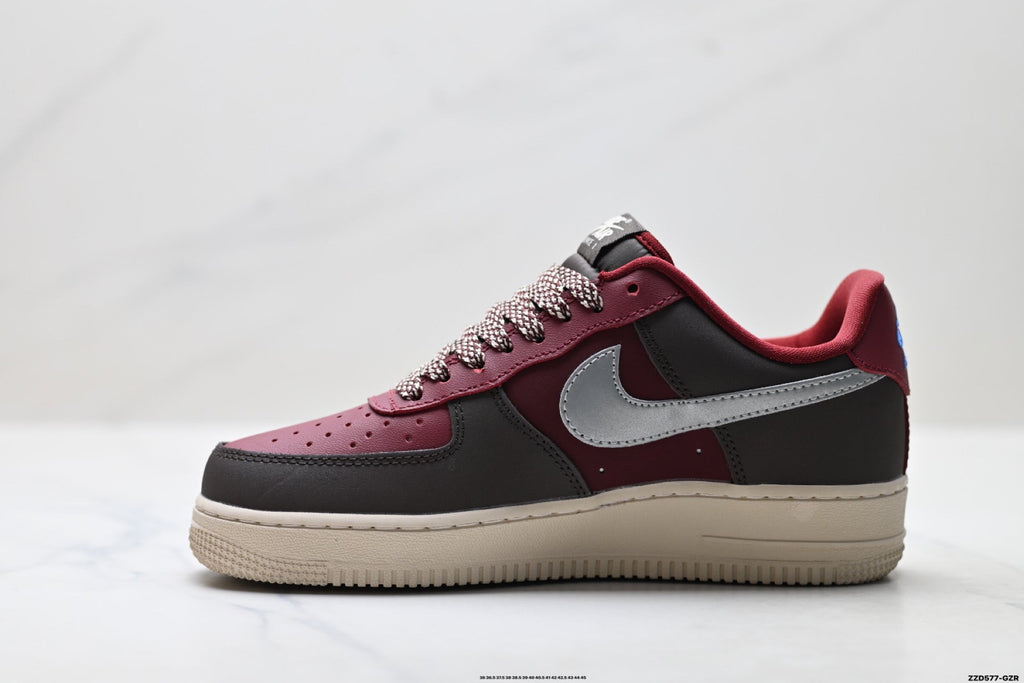 Nike Air Force 1 Low Burgundy Silver Unisex Sneakers Style 09