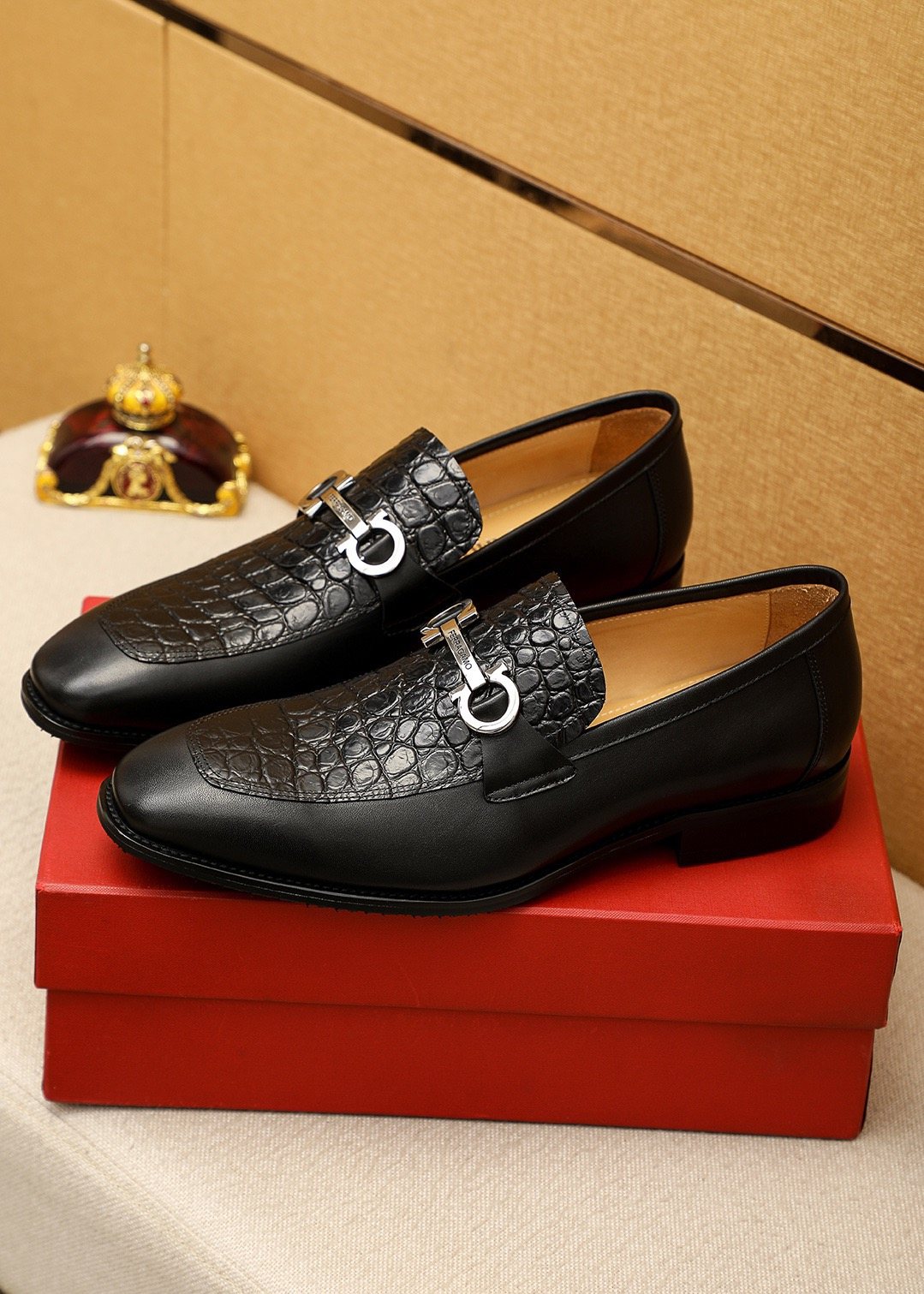 Ferragamo Black Buckle Loafers - Rounded Toe