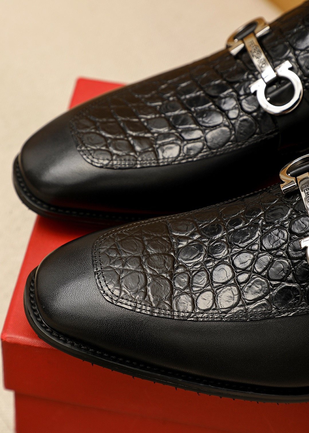 Ferragamo Black Buckle Loafers - Rounded Toe