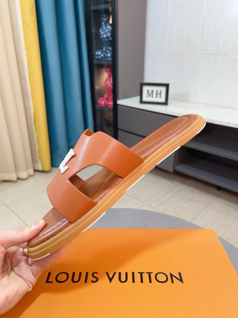 Louis Vuitton Men's Tan-Orange Interwoven Slide Sandals