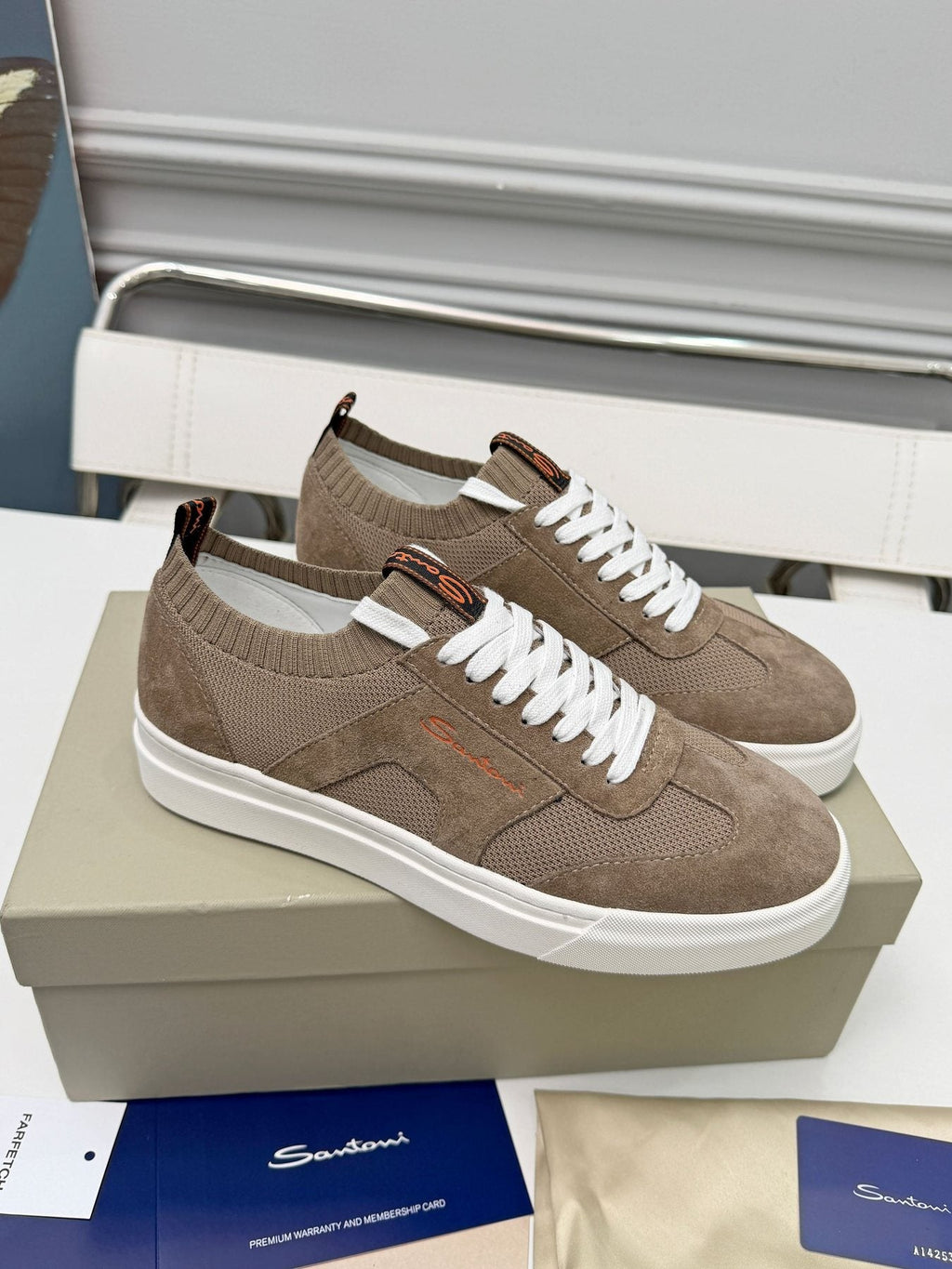 Santoni Taupe Brown Low-Top Sneakers