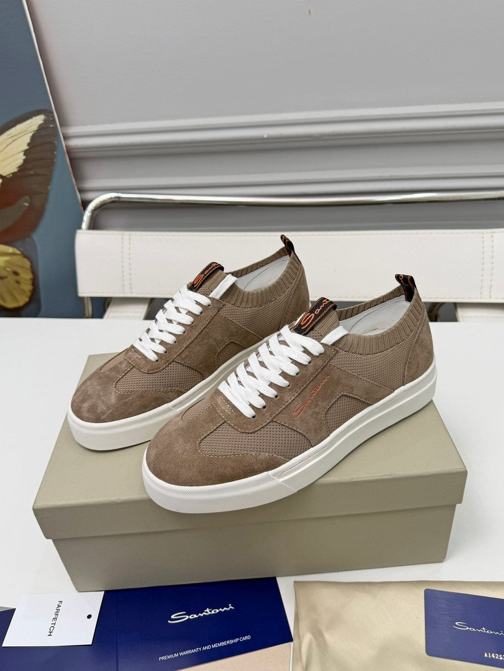 Santoni Taupe Brown Low-Top Sneakers