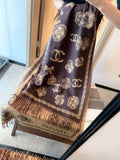 Chanel Logo-Pattern Fringed Scarf
