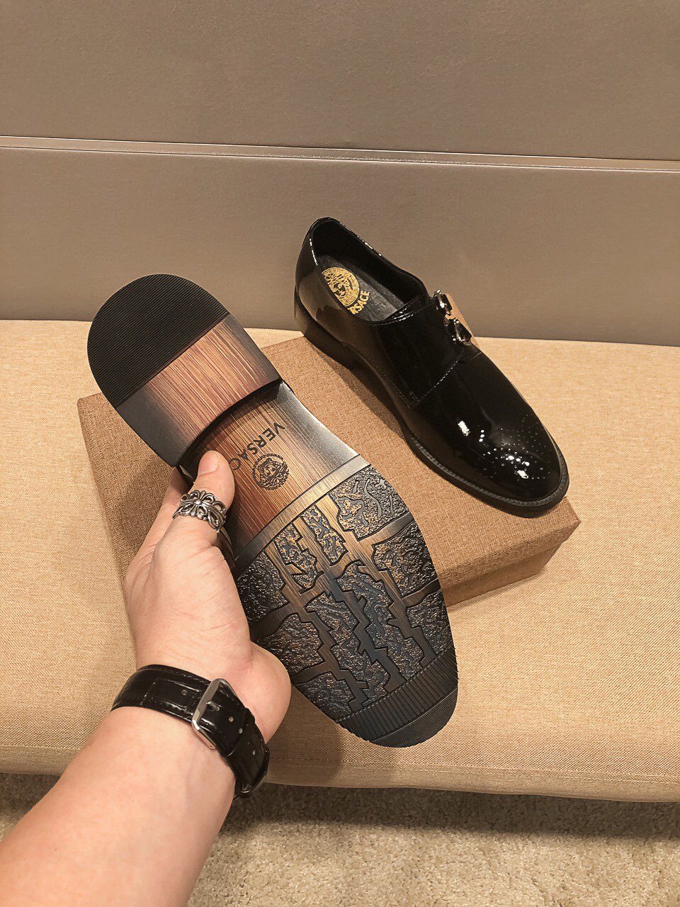 Versace Men's Black Embroidered Dress Shoes