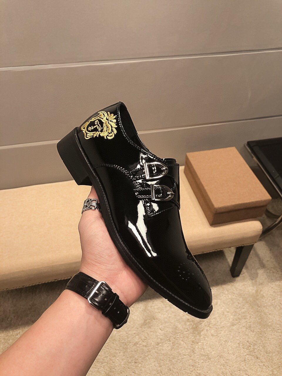 Versace Men's Black Embroidered Dress Shoes