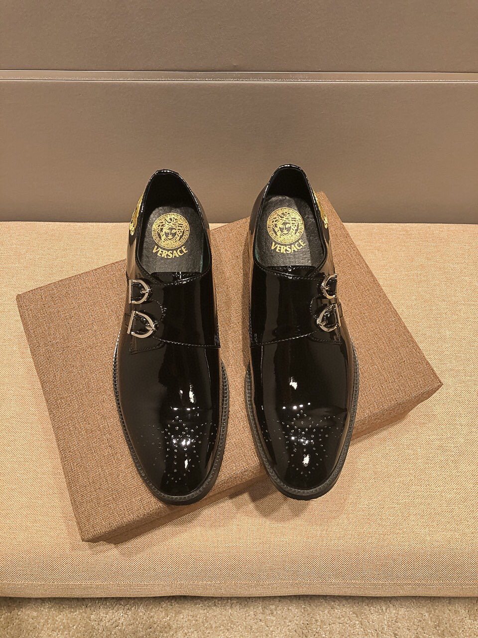 Versace Men's Black Embroidered Dress Shoes