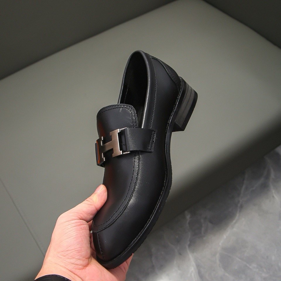 Hermès Black H-Buckle Loafers