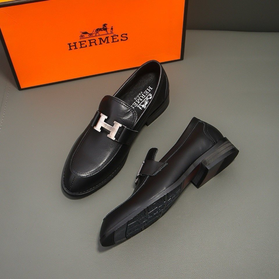 Hermès Black H-Buckle Loafers