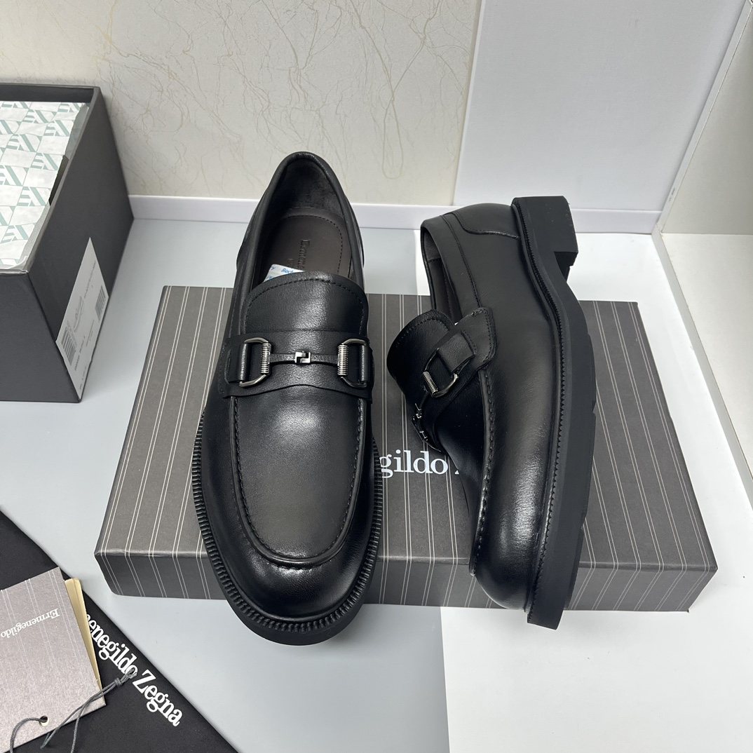 Ermenegildo Zegna Men's Black Leather Bit Loafers