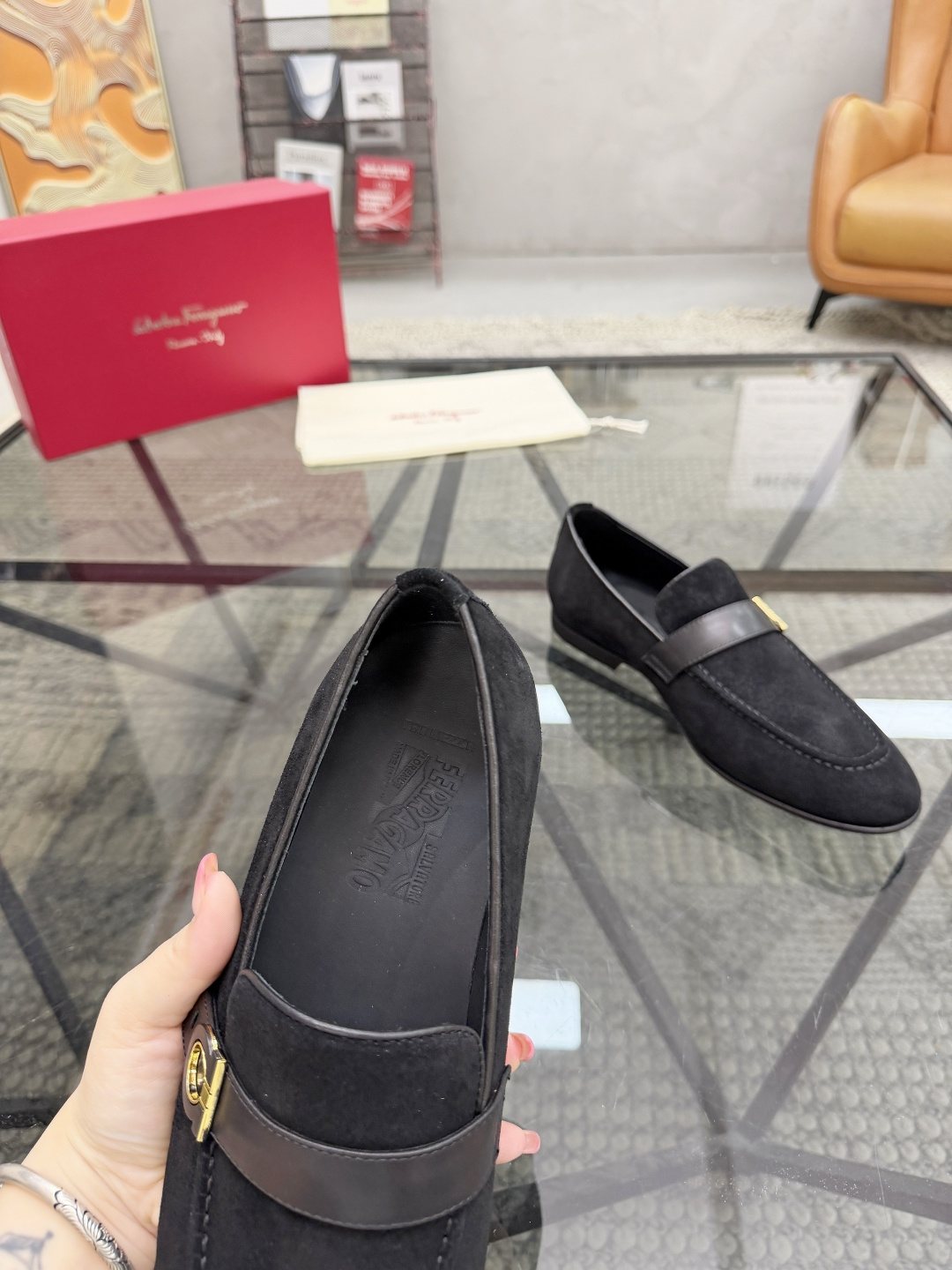 Men's Gold-Tone Hardware Suede Slip-On Loafers