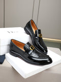 Dior Black Gold-Buckle Slip-On Dress Shoes