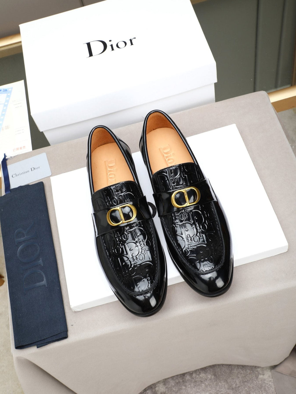 Dior Black Gold-Buckle Slip-On Dress Shoes