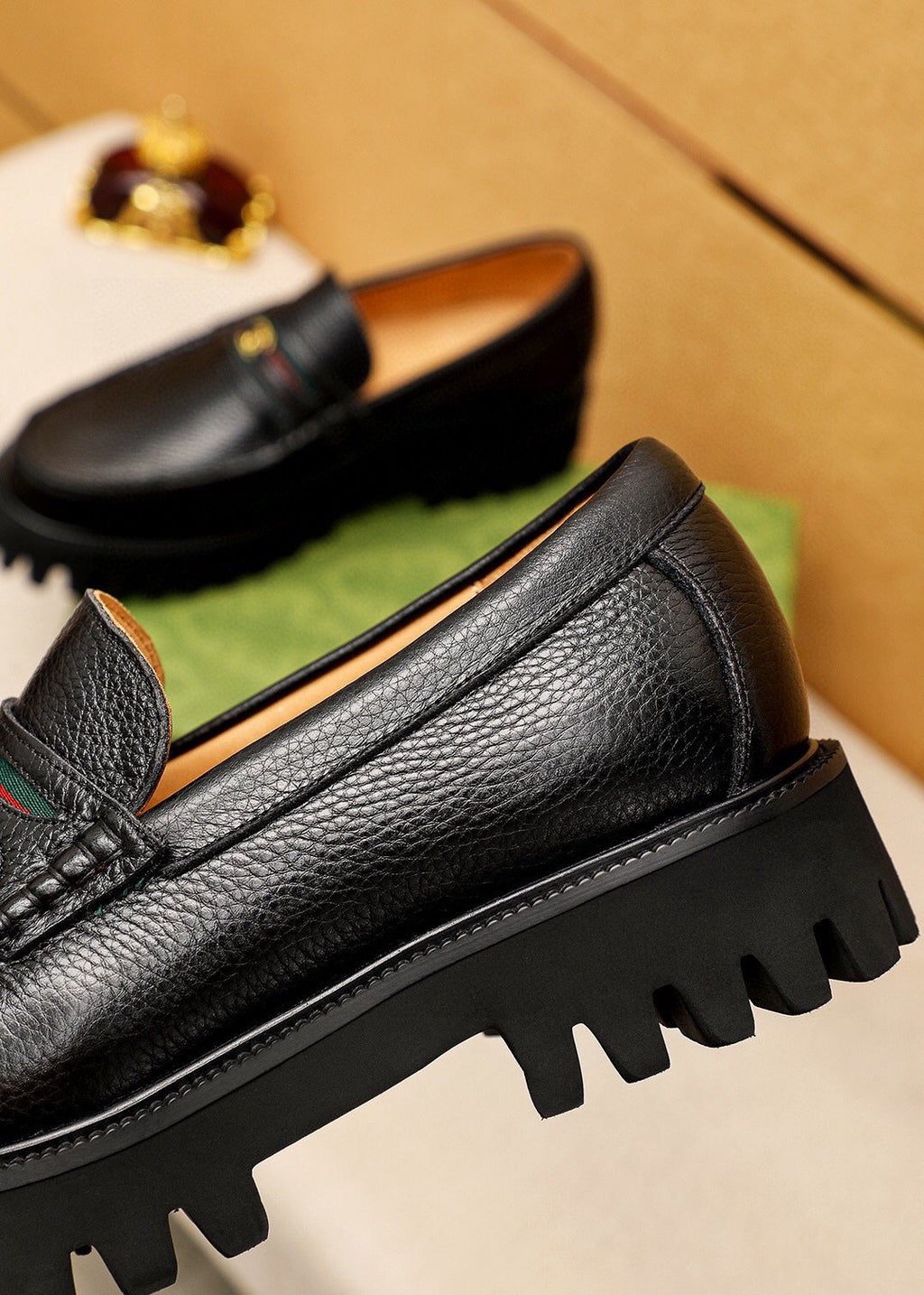 Gucci Black Lug-Sole Loafers