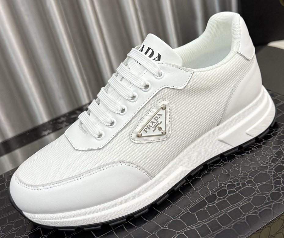 Prada Men's White Textured Low-Top Sneakers