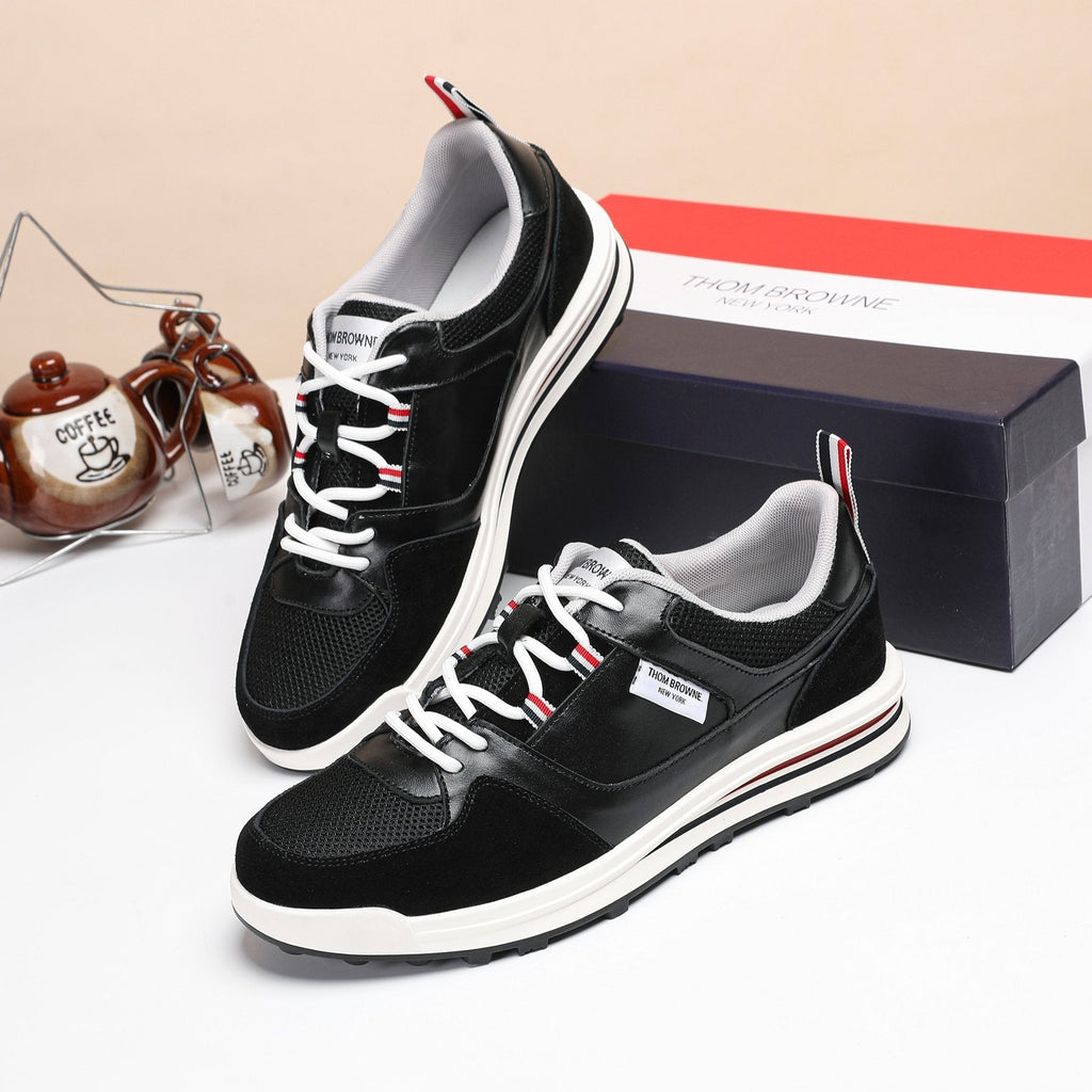 Thom Browne White Navy Panel Low-Top Sneakers