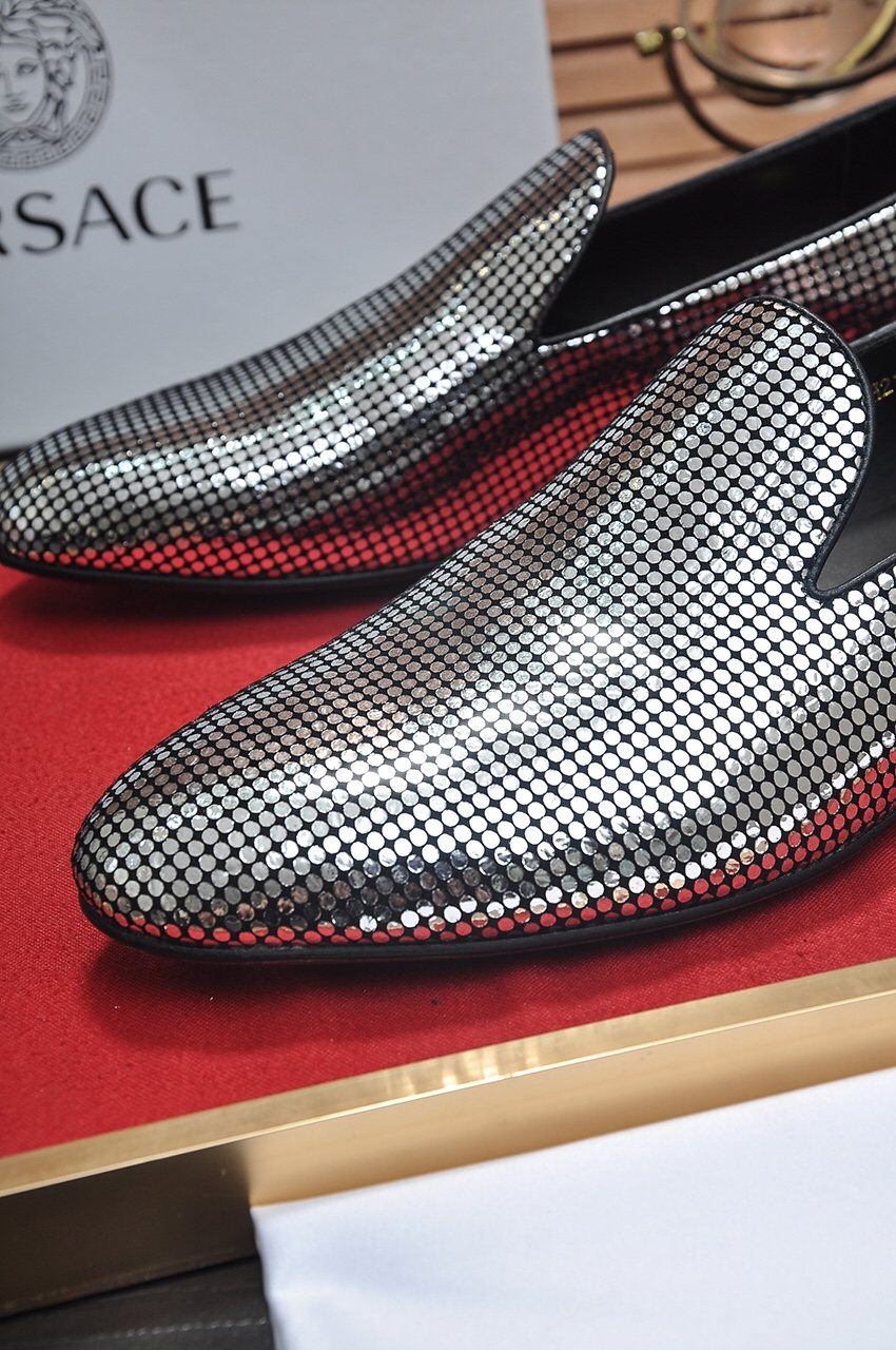 Versace Men's Silver and Black Pattern Loafers