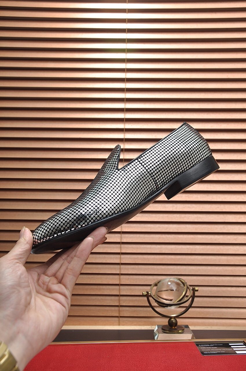 Versace Men's Silver and Black Pattern Loafers