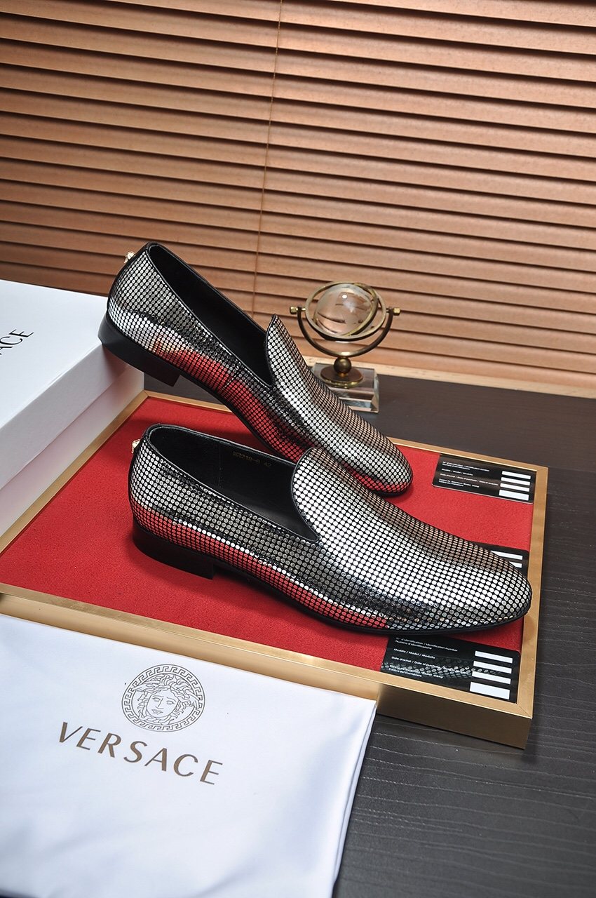 Versace Men's Silver and Black Pattern Loafers