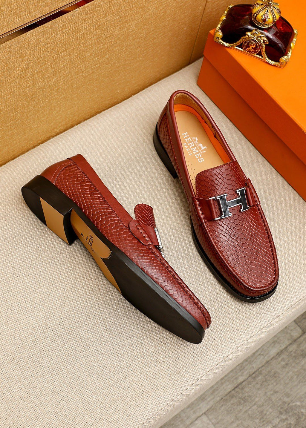 Hermès Textured H-Hardware Loafers