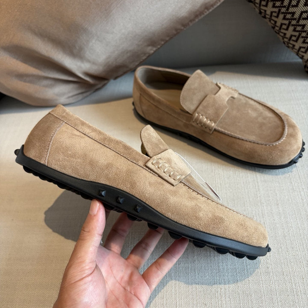 Hermès Textured Studded-Sole Loafers