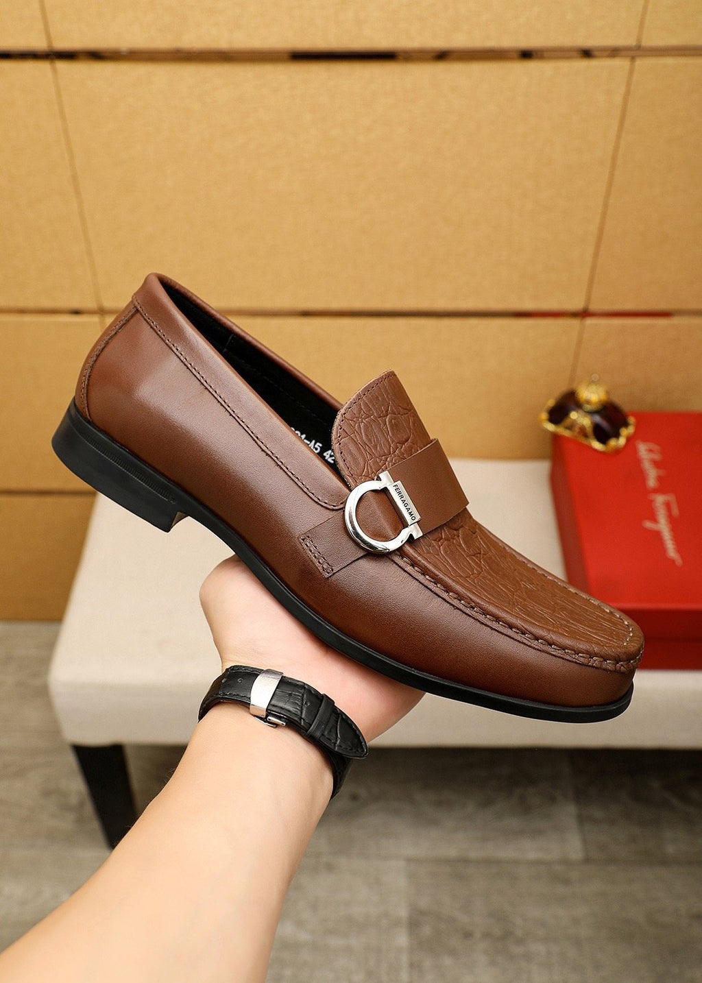 Ferragamo Embossed Buckle Loafers