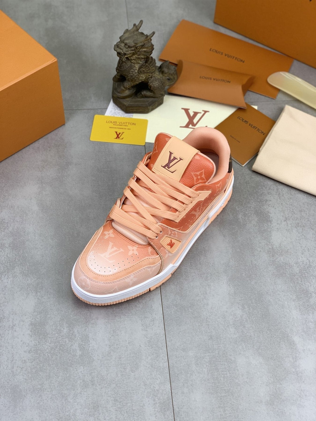 Louis Vuitton Peach Pink Monogram Low-Top Sneakers - Peach Pink and White
