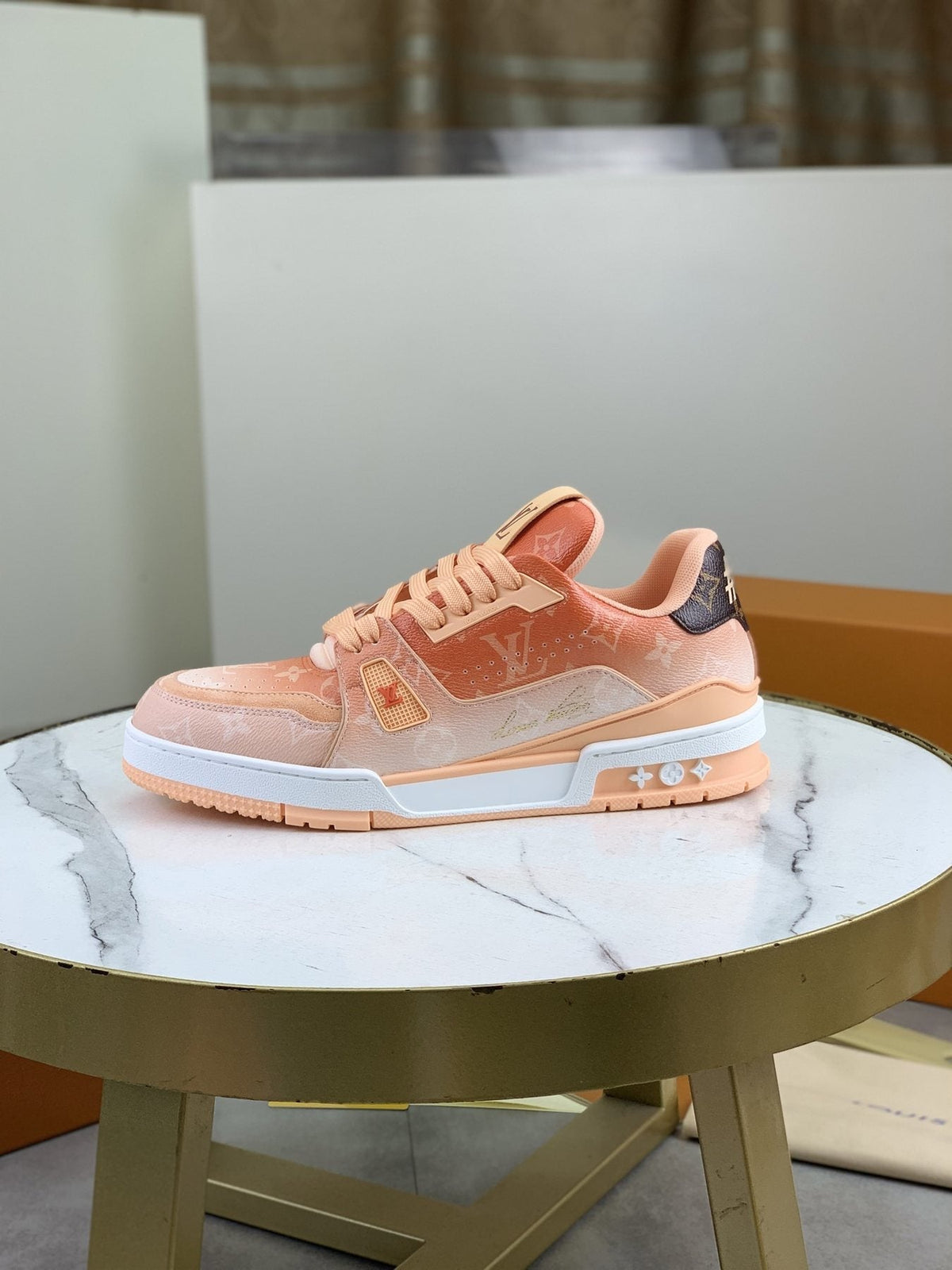 Louis Vuitton Peach Pink Monogram Low-Top Sneakers - Peach Pink and White
